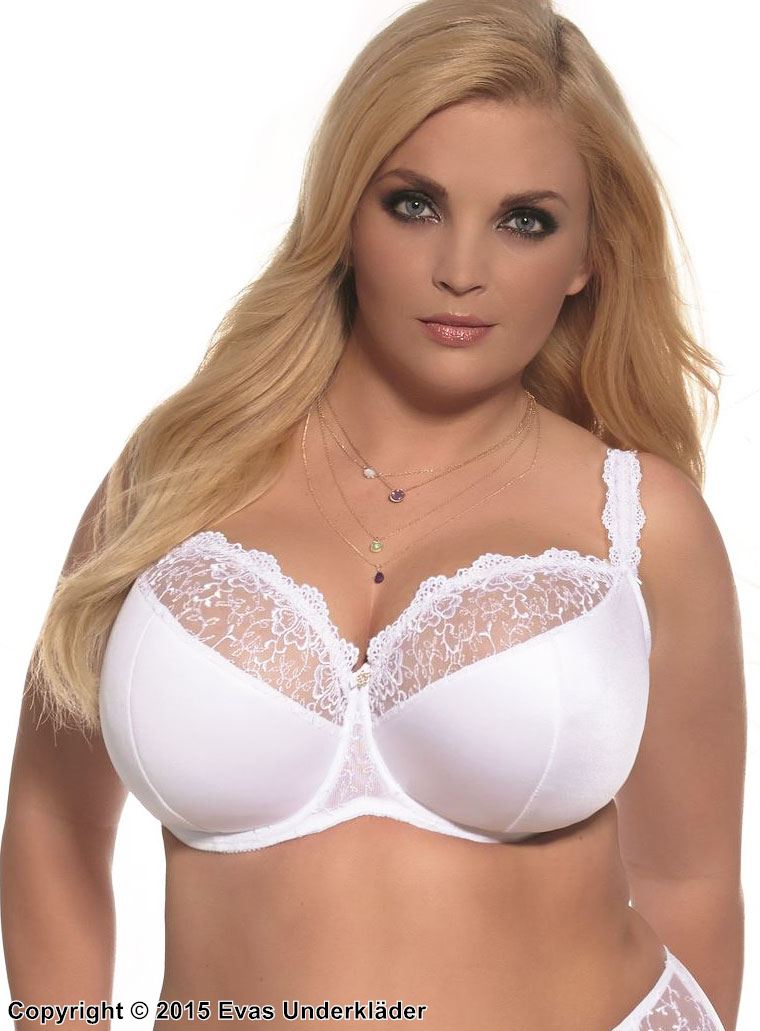 Exclusive bra, lace, partially sheer cups, C to I-cup